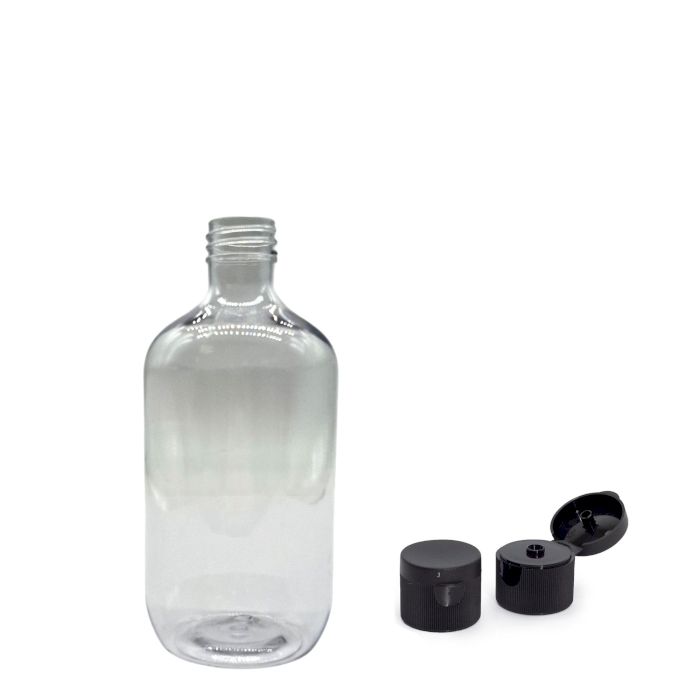 250ml Boston-flaska i klar plast med fliptop-kork 28mm
