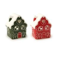 Julig Ljuslykta i form av Pepparkakshus - Röd & Grön