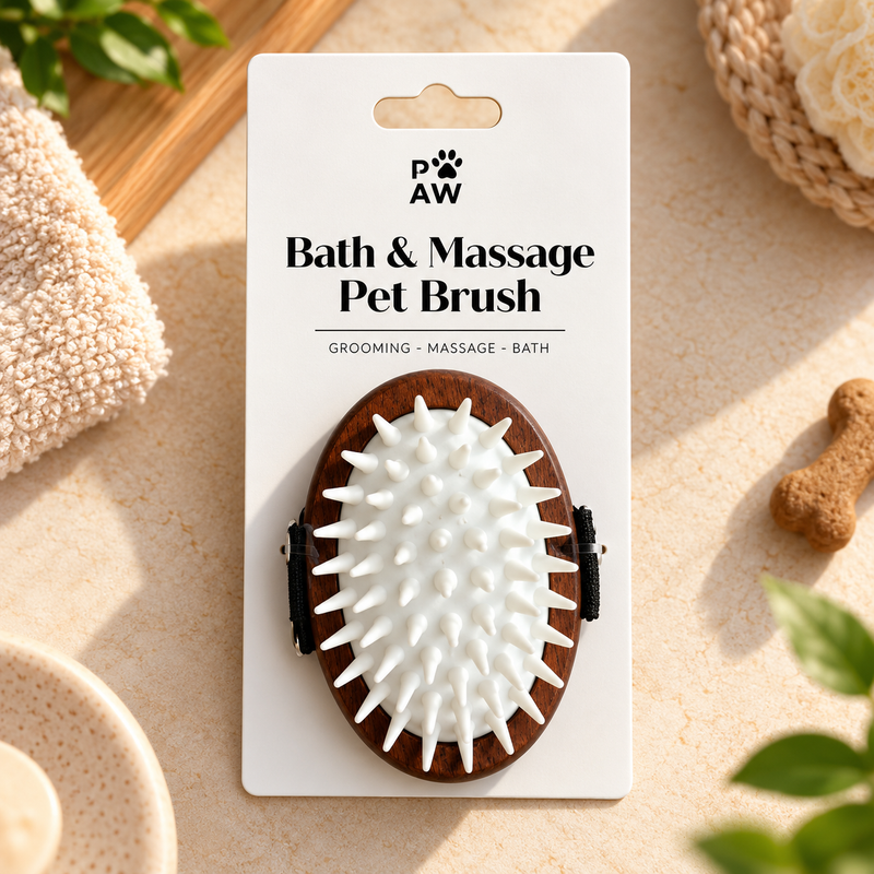 PAW Groomingsverktyg - Skrubb- och mjuk gummimassage - Valnöt