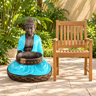Stor sittande Buddha med skål i turkos och sten 80 cm