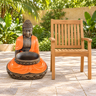 Stor sittande Buddha i terrakotta och sten med skål 80 cm