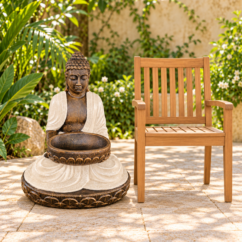 Stor Sittande Buddha i Sand & Sten med Skål 80cm
