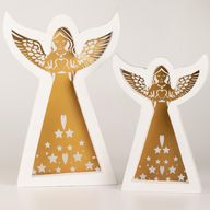 Ängel i Mangoträ - Vitkalkad med Utstansad Järndekor - 22cm