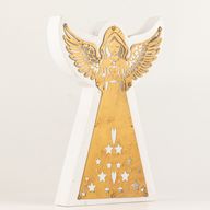 Ängel i Mangoträ - Vitkalkad med Utstansad Järndekor - 22cm