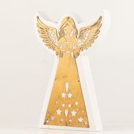 Ängel i Mangoträ - Vitkalkad med Utstansad Järndekor - 22cm