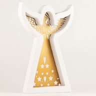 Ängel i Mangoträ - Vitkalkad med Utskuren Järndekor - 39cm
