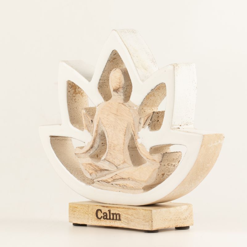 Yoga-figur i trä - Lotusblomma - Gräddvit - Calm