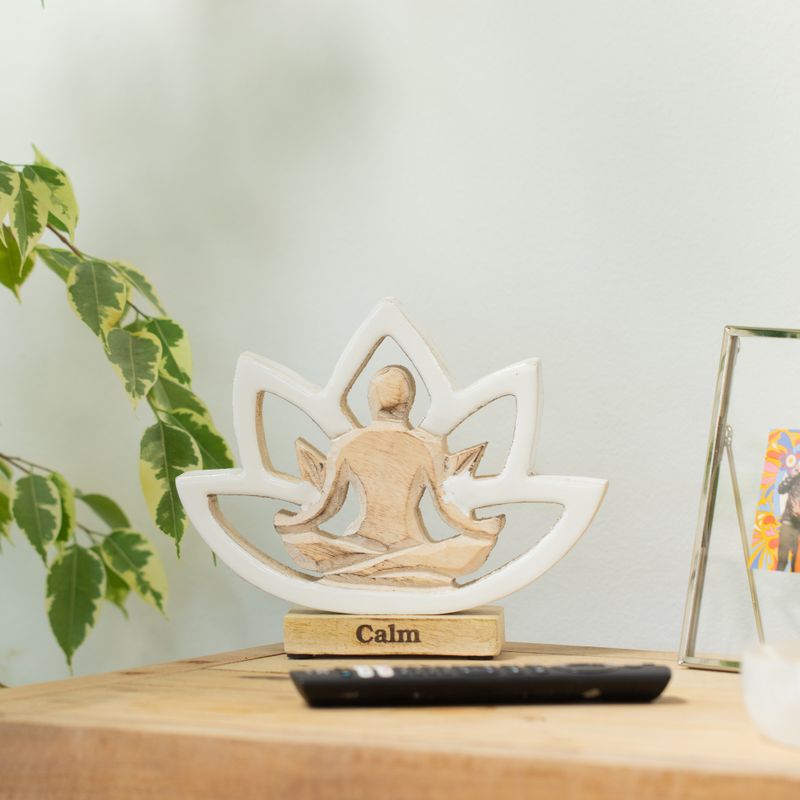 Yoga-figur i trä - Lotusblomma - Gräddvit - Calm