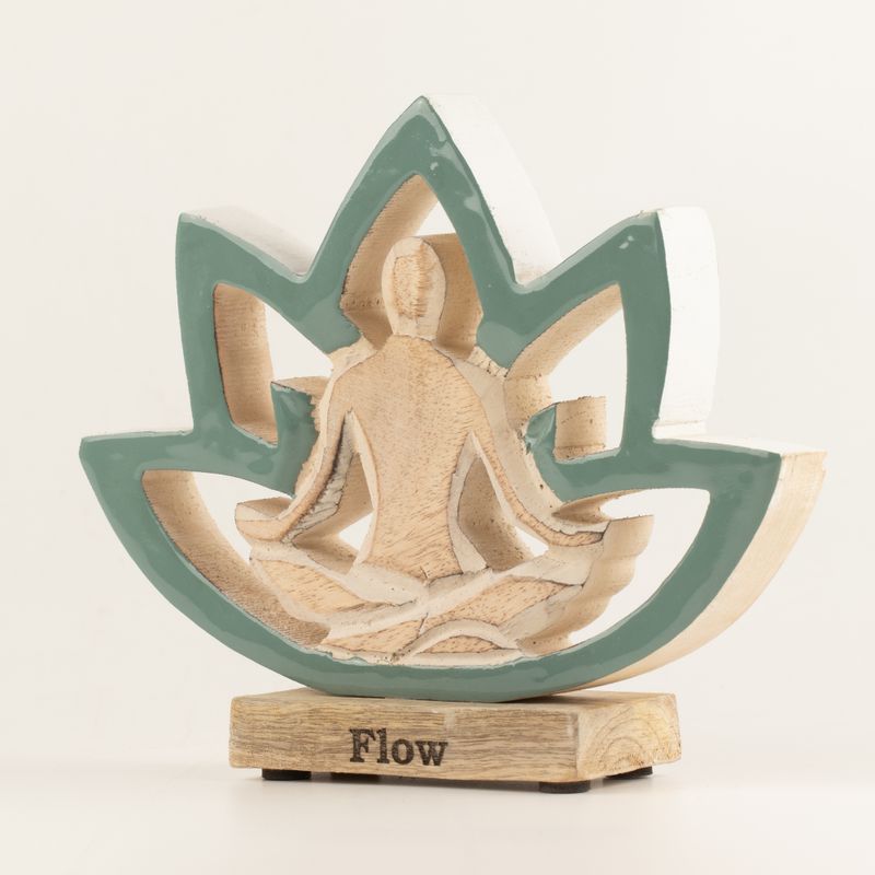 Yoga-figur i trä - Lotusblomma - Turkos - Flow