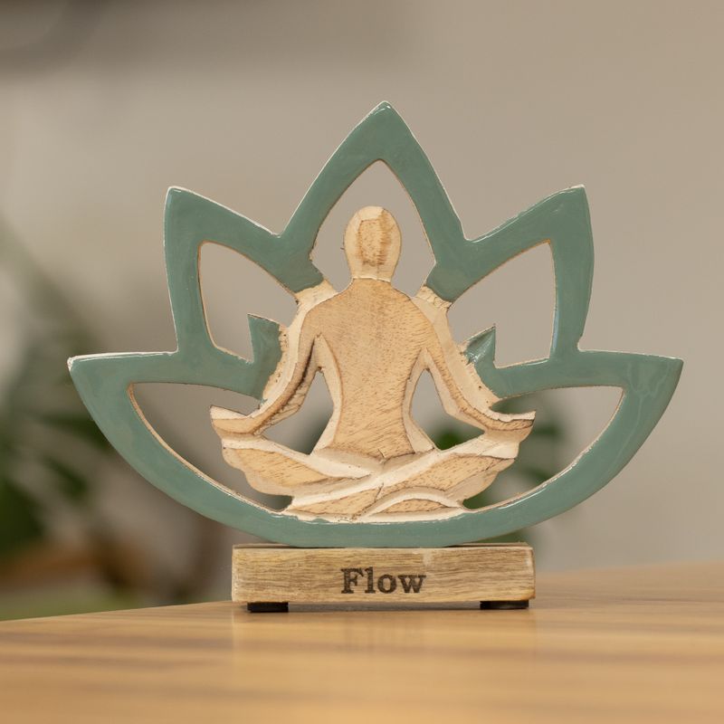 Yoga-figur i trä - Lotusblomma - Turkos - Flow