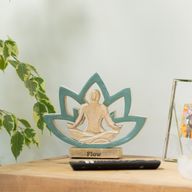 Yoga-figur i trä - Lotusblomma - Turkos - Flow