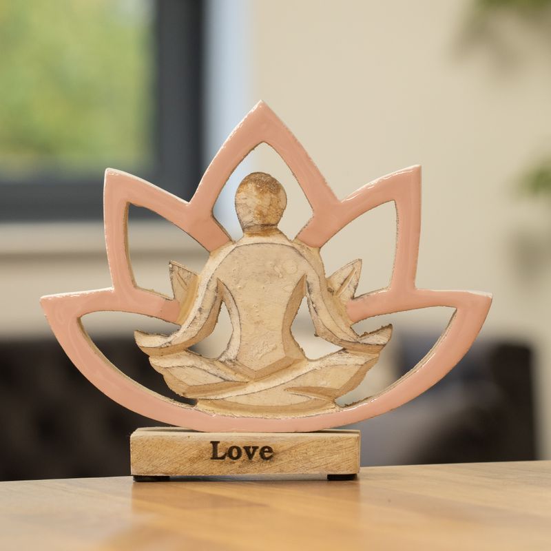 Yoga-figur i trä - Lotusblomma - Dammig rosa - Kärlek
