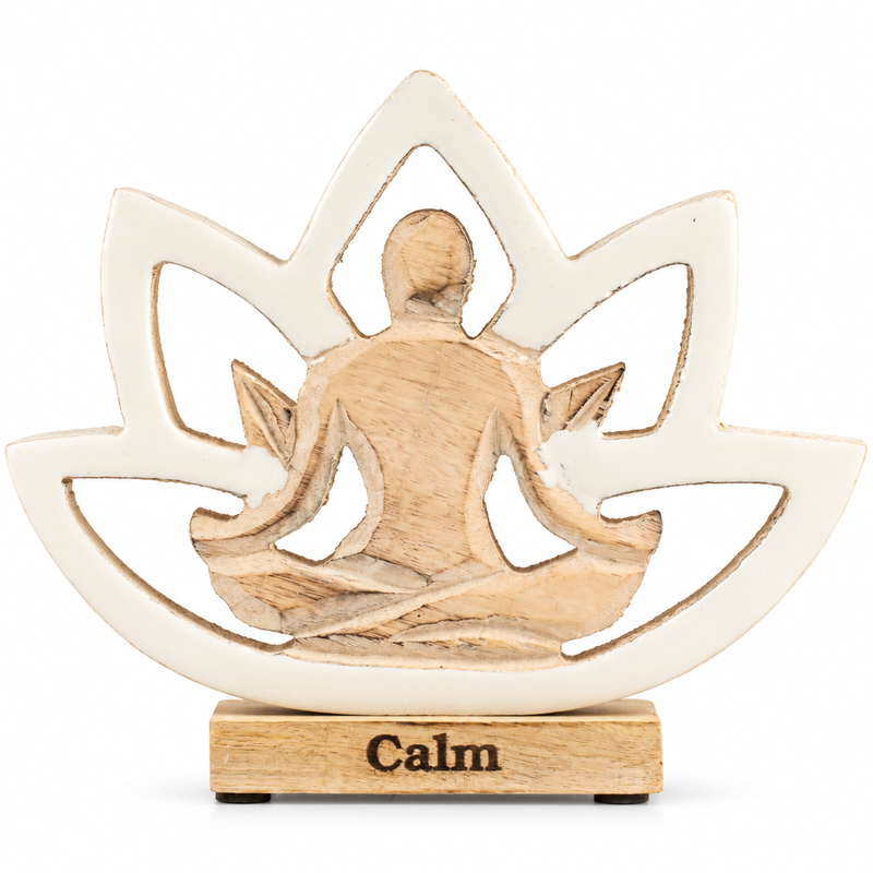 Yoga-figur i trä - Lotusblomma - Gräddvit - Calm