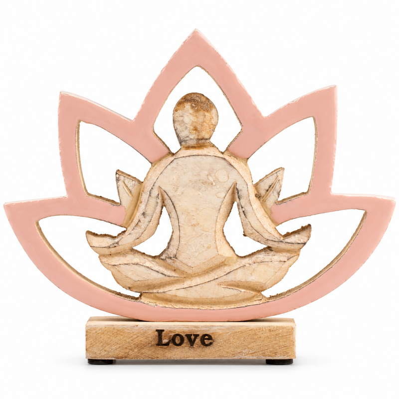 Yoga-figur i trä - Lotusblomma - Dammig rosa - Kärlek