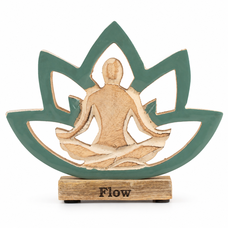 Yoga-figur i trä - Lotusblomma - Turkos - Flow
