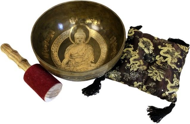Set med Klangskål av Mässing Gyllene Buddha