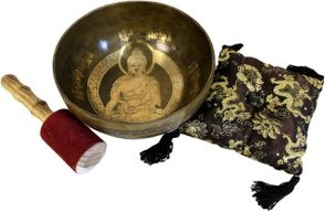 Set med Klangskål av Mässing Gyllene Buddha