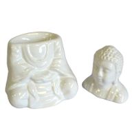 Sittande Buddha Oljebrännare - Vit