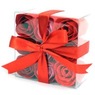 Ask med 9 Tvålblommor - Röda Rosor