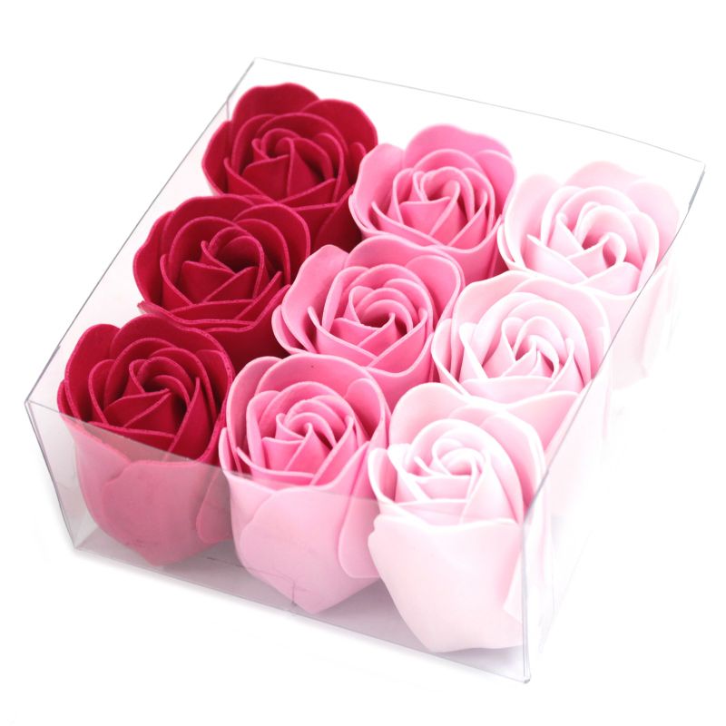 Ask med 9 Tvålblommor - Rosa Rosor