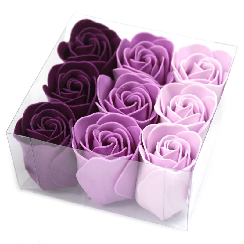Ask med 9 Tvålblommor - Lavendel Rosor