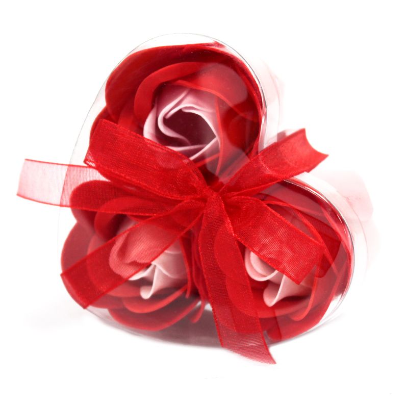 Ask med 3 Tvålblommor - Röda Rosor