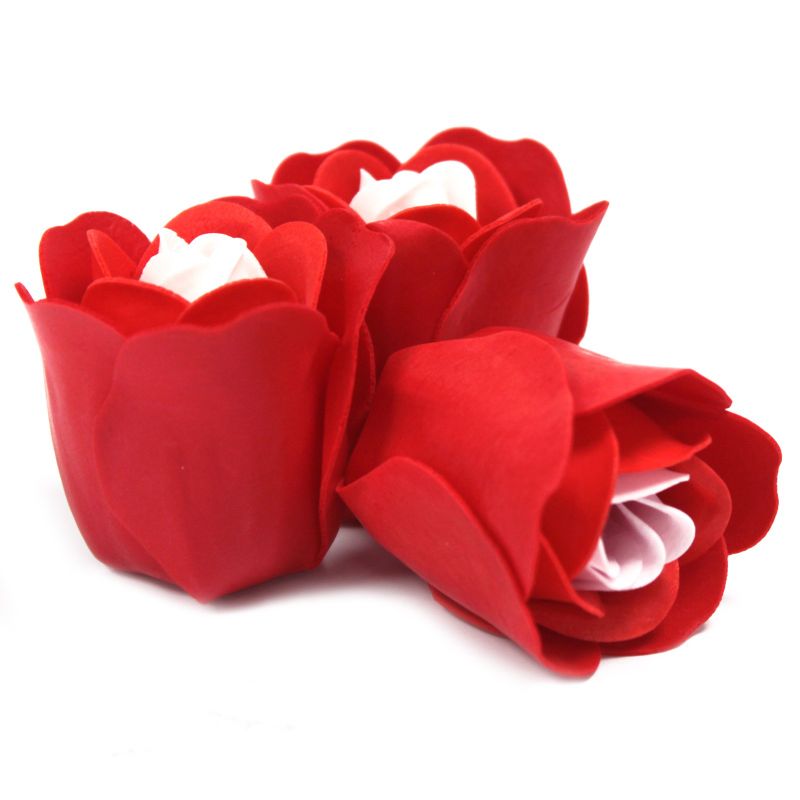 Ask med 3 Tvålblommor - Röda Rosor