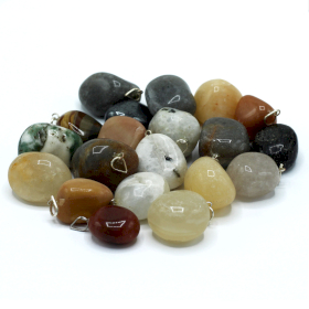 20x Försilvrad Hänge med Tumlade Stenar - Blandade Kristaller