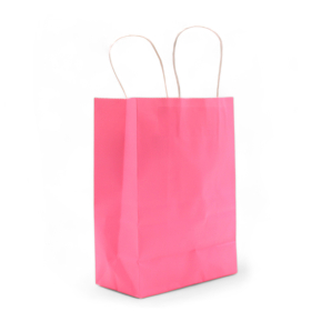 12x Papperspåse med Rephandtag (16x22x8cm) - Rosa (130g)