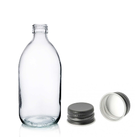 42x 150ml Medicinflaska i Klart Glas med Svart Aluminiumlock