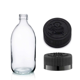 42x 150ml Medicinflaska i Klart Glas med Svart CR / TP Lock