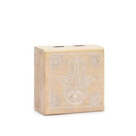 Liten Kvadratisk Ask 10x10x4.2cm - Hamsa - Vittvättad