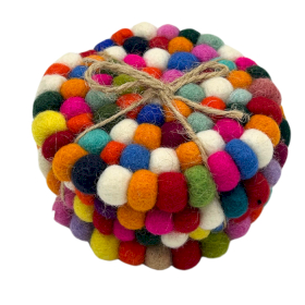 Runda Glasunderlägg av Tovade Ullbollar - 10cm Flerfärgade (4-pack)