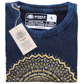 Stor Stentvättad T-shirt - Mandala - Blå