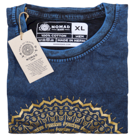 Extra Stor Stentvättad T-shirt - Mandala - Blå