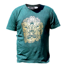 Stor Stentvättad T-shirt - Hamsa - Grön