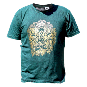 Extra Stor Stentvättad T-shirt - Hamsa - Grön