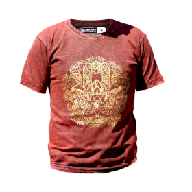 Liten Stentvättad T-shirt - Hamsa - Vinröd