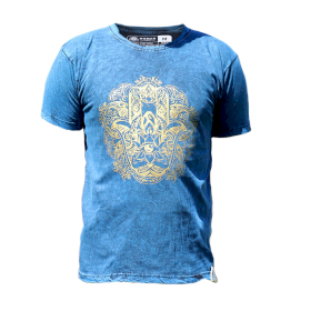 Medel Stentvättad T-shirt - Hamsa - Blå