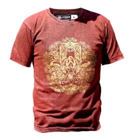 Stor Stentvättad T-shirt - Hamsa - Vinröd