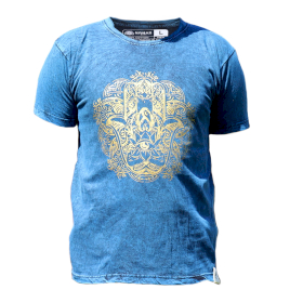 Stor Stentvättad T-shirt - Hamsa - Blå