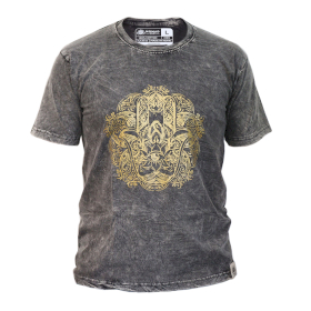 Stor Stentvättad T-shirt - Hamsa - Mörkgrå