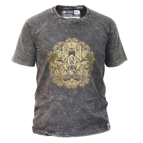 Extra Stor Stentvättad T-shirt - Hamsa - Mörkgrå
