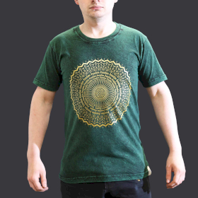 Stentvättad T-shirt (S) - Mandala - Grön