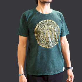 Stentvättad T-shirt (M) - Mandala - Grön