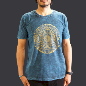 Stentvättad T-shirt (M) - Mandala - Blå