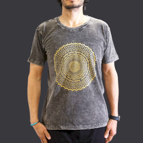 Stentvättad T-shirt (M) - Mandala - Mörkgrå