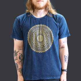 Stentvättad T-shirt (L) - Mandala - Blå