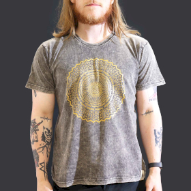 Stentvättad T-shirt (L) - Mandala - Mörkgrå
