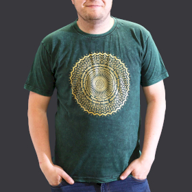 Stentvättad T-shirt (XL) - Mandala - Grön